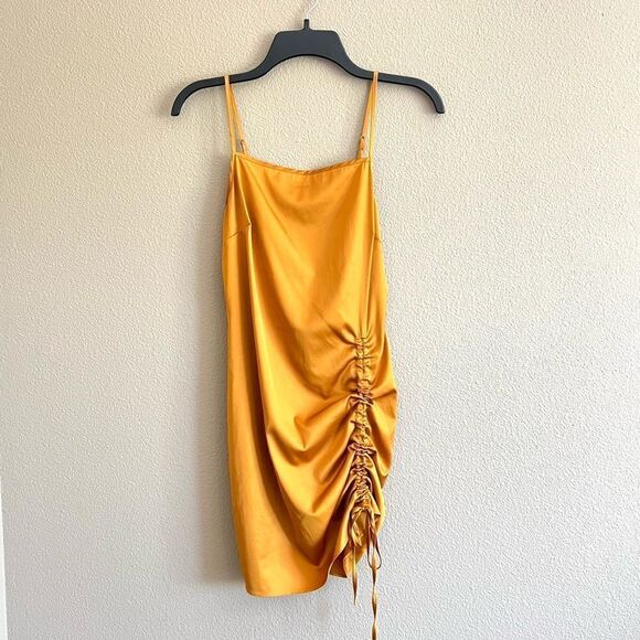 Guess Yellow Gold Satin Ruched Side Dress - Picture 1 of 6